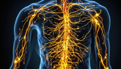 Neural network activation event human body scientific visualization digital environment anatomical perspective biology concept