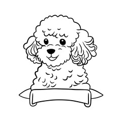 Charming Poodle Puppy Line Art Illustration with Customizable Banner. Adorable black and white drawing of a fluffy dog, perfect for pet designs and kid's projects.