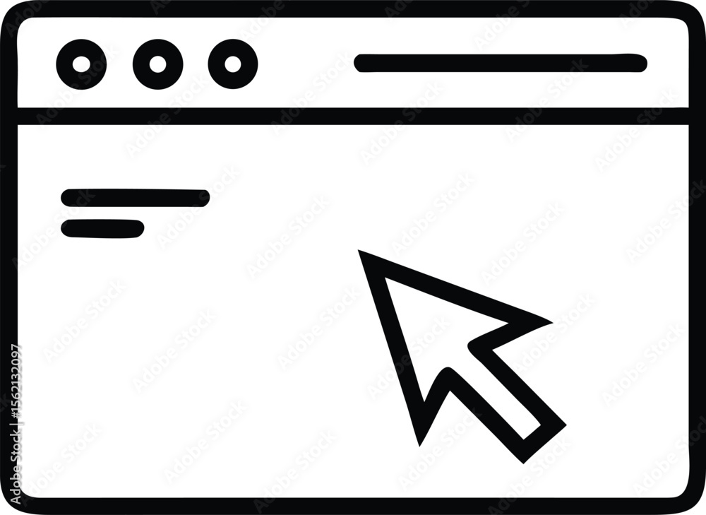 Poster simple black line illustration of a browser window with a mouse cursor