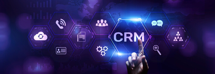 CRM Customer relationship management software system business technology concept.