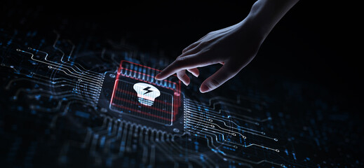 Innovation Driving Change and Growth Illustrated on a Processor Touched by a Human Hand.