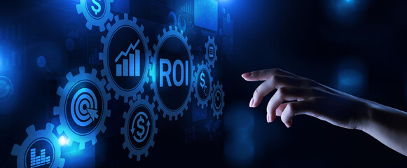 ROI return on investment stok trading business finance concept on virtual screen.