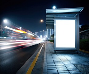 Blank billboard mockup for advertising design, isolated white display in urban city background, day and night scenes, high-resolution commercial layout for branding or promotional content, Generative 