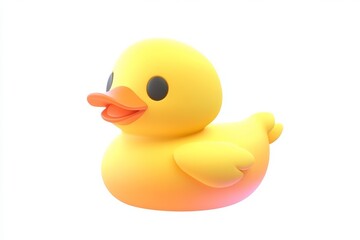 3D cartoon rubber duck icon in lemon yellow and orange on white background, ultra high definition isometric playful bath toy concept.