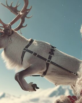 Weihnachtsmann und Rentier mit Sonnenbrillen