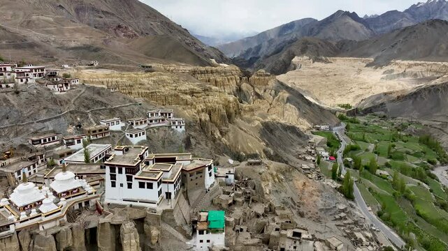 Aerial view of Lamayuru Monastery, India.