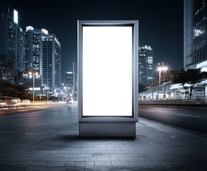 Blank billboard mockup for advertising design, isolated white display in urban city background, day and night scenes, high-resolution commercial layout for branding or promotional content, Generative 