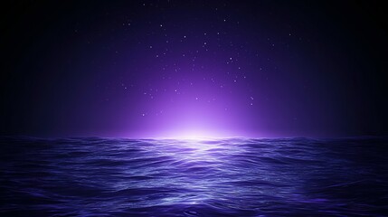 Purple ocean horizon with starry night sky.