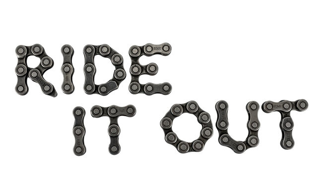 Isolated 'Ride It Out' Text Made of Bicycle Chain