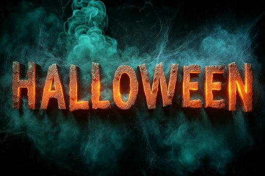 Gl&uuml;hender Halloween-Schriftzug mit gr&uuml;nem Rauch