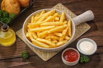 Kentang Goreng. French fries are deep-fried potato strips, typically salted and served with ketchup or other sauces.