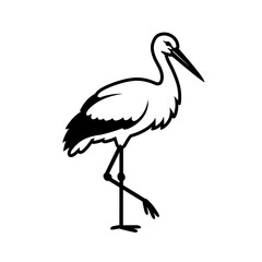 Obraz premium Stylized black and white stork standing on one leg silhouette