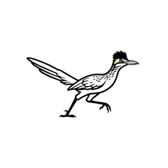 Cartoon roadrunner running in black and white style silhouette