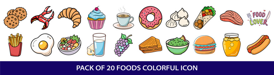 Delicious and Diverse Food Icons Representing Various Culinary Delights