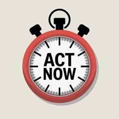 Urgent Call to Action A Red Stopwatch Displaying Act Now Emphasizes the Importance of Immediate Action and Time Sensitivity on a Light Background Creating a