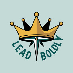 Stylized Logo with Crown and Compass Featuring the Words Lead Boldly Representing Leadership and Direction Set Against a Light Blue Background Illustrating Confidence and Strategic