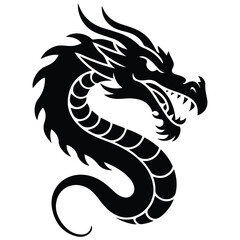 Mythical dragon tribal tattoo design in sleek silhouette vector art isolated on white background