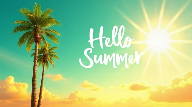 Hello Summer Tropical Background Animation with Palm Trees and Sunlight