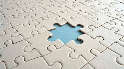 Blank Puzzle Completion: Conceptual Picture Showing Missing Piece on a Light Blue Background Represents Solving a Problem.