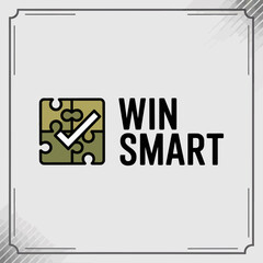 Strategic Victory Puzzle Win Smart Concept illustration depicting puzzle piece with checkmark alongside the text Smart conveying message intelligent and strategic success win smart strategy