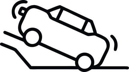 Simple line art showing a car tilted on a rough road icon
