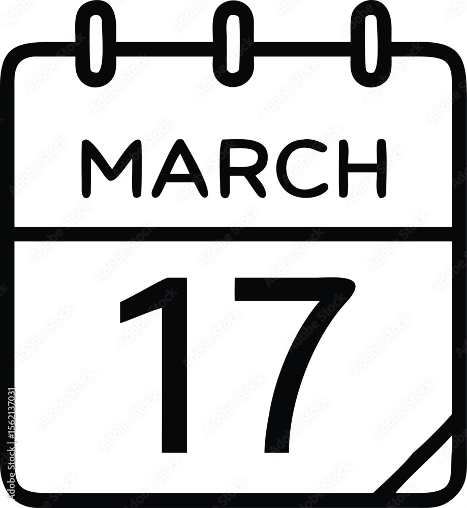 Poster simple line art style calendar icon showing march 17th date
