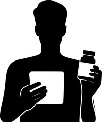 Silhouette of person holding medicine bottle and reading it
