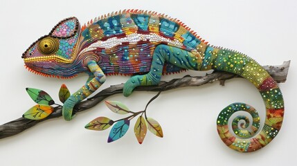 Fototapeta premium Colorful chameleon artwork on branch