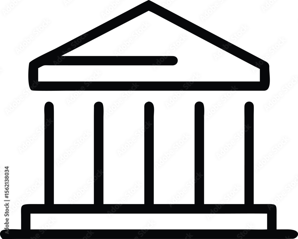 Poster simple outline illustration of historical building with columns and triangular roof