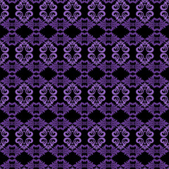 Seamless damask pattern with purple flowers, a vintage floral design for wallpaper or textile