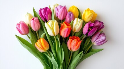 A Vibrant Bouquet of Fresh Spring Tulips in Various Colors