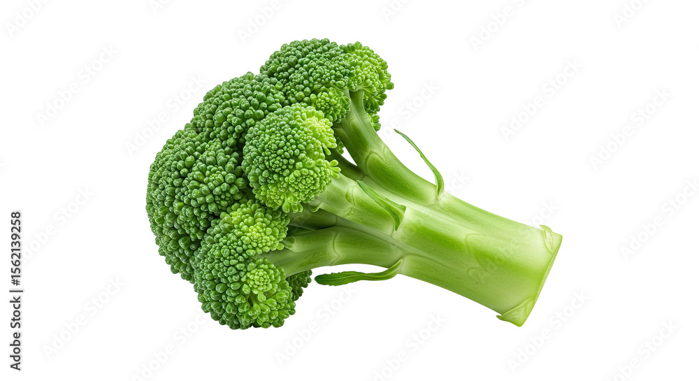 Poster fresh green broccoli floret with stem isolated on a clean background