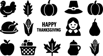 Simple Black and White Thanksgiving Icons