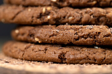 biscuits with sesame and cocoa powder, sweet chocolate-flavored biscuits with sesame seeds on the...