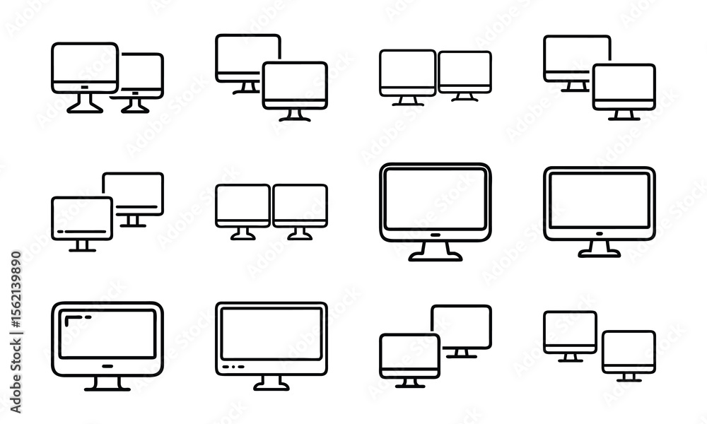 Poster computer monitor icons in a minimalist style representing technology and digital displays.