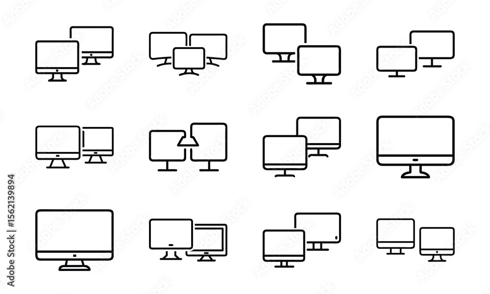 Fototapete collection of computer monitor icons depicting various configurations and arrangements in minimalist