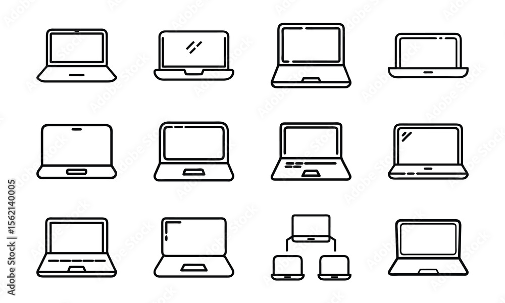 Fototapete vector illustration collection of various laptop computers in a linear outline style for design elem