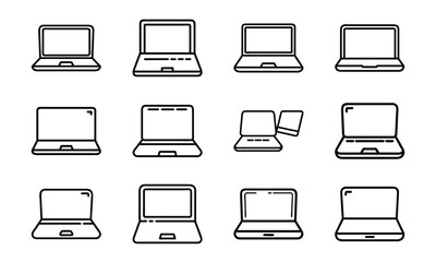 Collection of various minimalist laptop icons suitable for technology related design purposes and concepts.