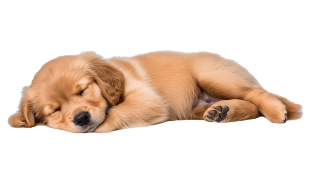 sleep golden retriever puppy isolated on transparent background cutout
