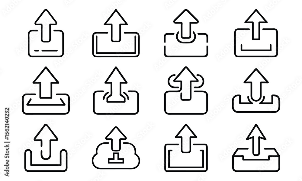 Poster vector collection of upload icon symbols in various styles for digital interface design