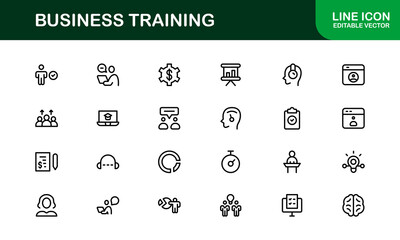 Business Training Line Icon Set &ndash; Modern, Minimal, Professional Outline Icons for Coaching, Workshop, Mentorship, Development, and Corporate Skills