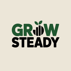 Naklejka premium Grow Steady Logo Design simple logo design featuring the words GROW STEADY bold contrasting colors stylized fruit graphic incorporated within the text logo design grow