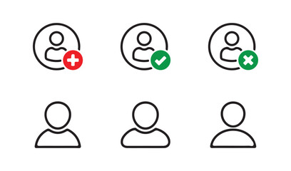 User icon set. Remove user. Person profile avatar with plus, add account symbol. Vector illustration eps 10