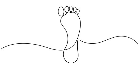 One line drawing of a Footprints, Ecological Footprint Continuous Line Editable Icon, Human foot print continuous one line drawing, Footprint - Environment Thin Line Icon, Foot Print Drawing