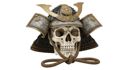 Isolated skull wearing samurai helmet
