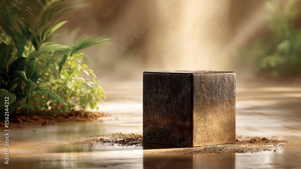 Poster intriguing contrast, a small dark object on wet surface creates captivating visual