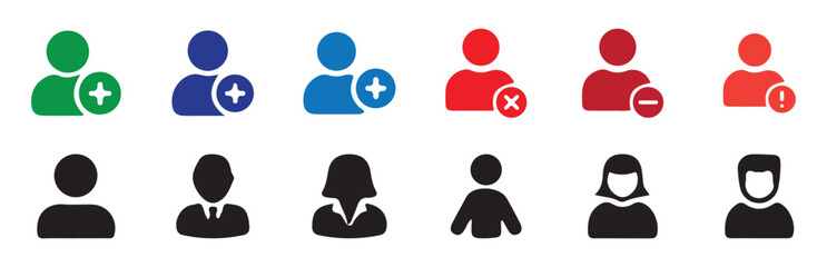 Black and color male person profile avatar. User icon set. Vector illustration eps 10