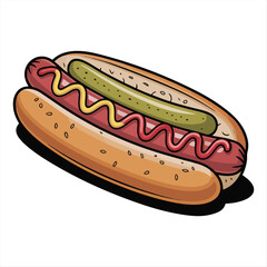 Delicious Hot Dog with Mustard, Ketchup, and Pickle