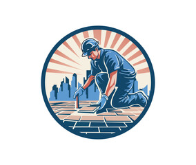 Paving logo design Paver Roadworker Logo