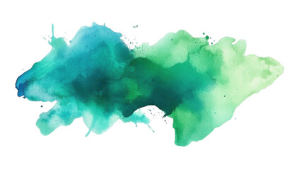 blue green watercolor splashes isolated on transparent background cutout